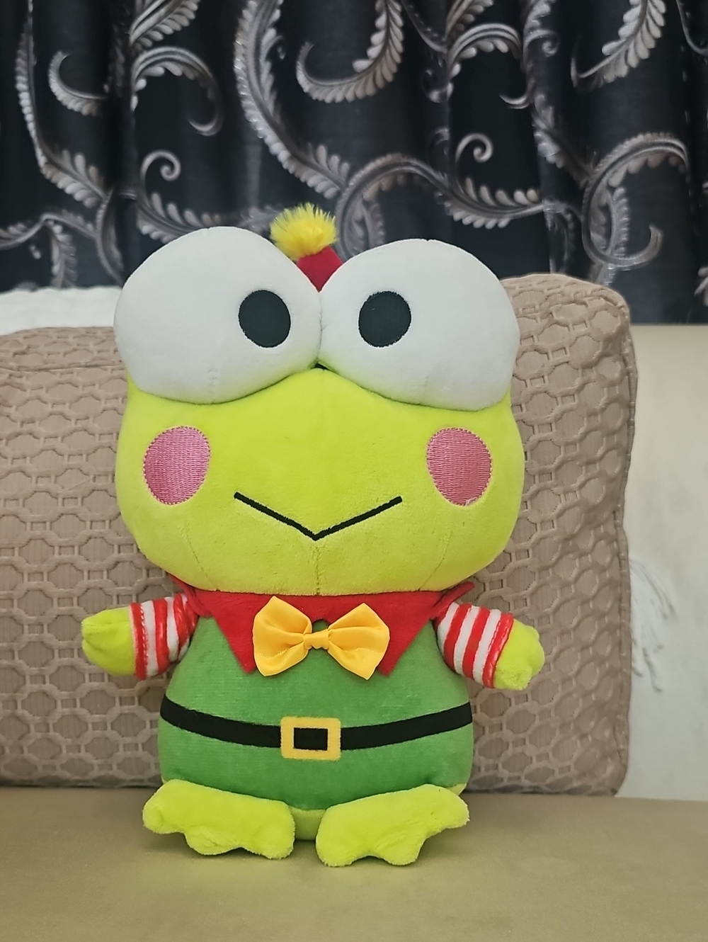Plush Frog Character Toy in Lime Green with Red & Yellow Outfit